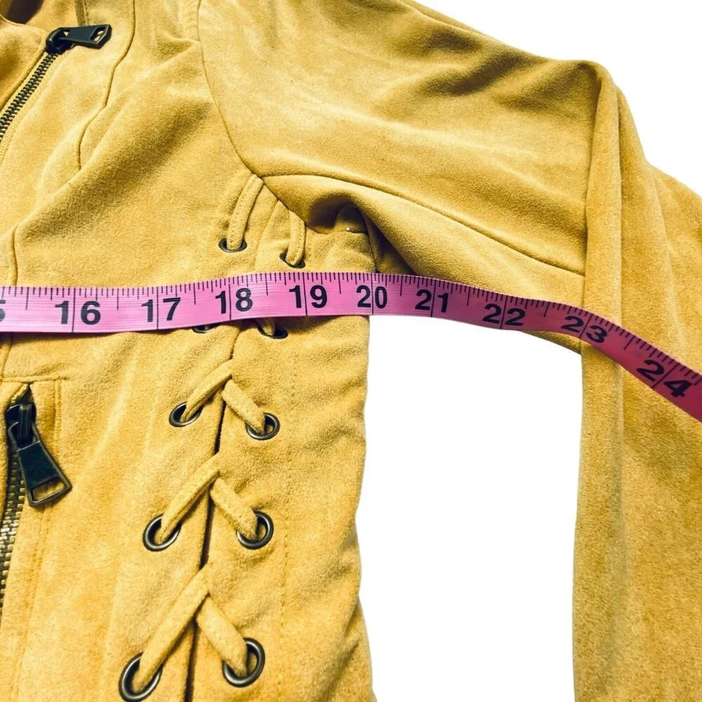 WILLOW ROOT Women Jacket Faux Suede‎ Cropped Moto Long Sleeve Sz L Yellow c-25